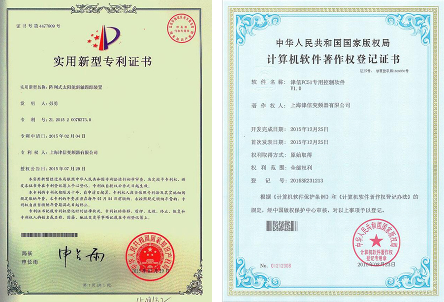 上海津信获得多项专利证书和著作权登记证书