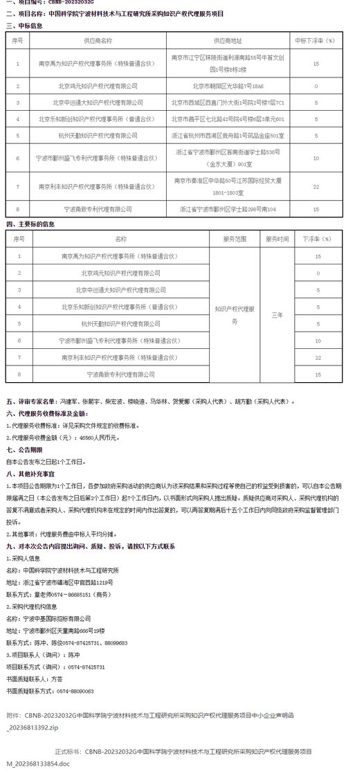 中国科学院宁波材料技术与工程研究所采购知识产权代理服务项目的中标结果公告